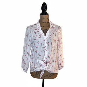 Hope & Harlow Ice Cream Print Gauze Button Down Tie-Front Top size medium